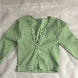 Urban Outfitters Green Fitted Ribbed Shirt With Buttons